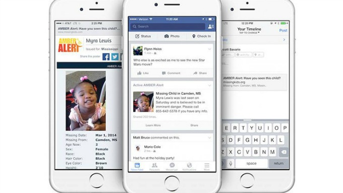 Facebook will begin to show Amber Alerts in the news feeds of users who live in areas where a possible abduction may have occurred.