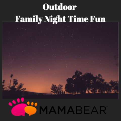 Night time sky with Title Outdoor Family Night Time Fun